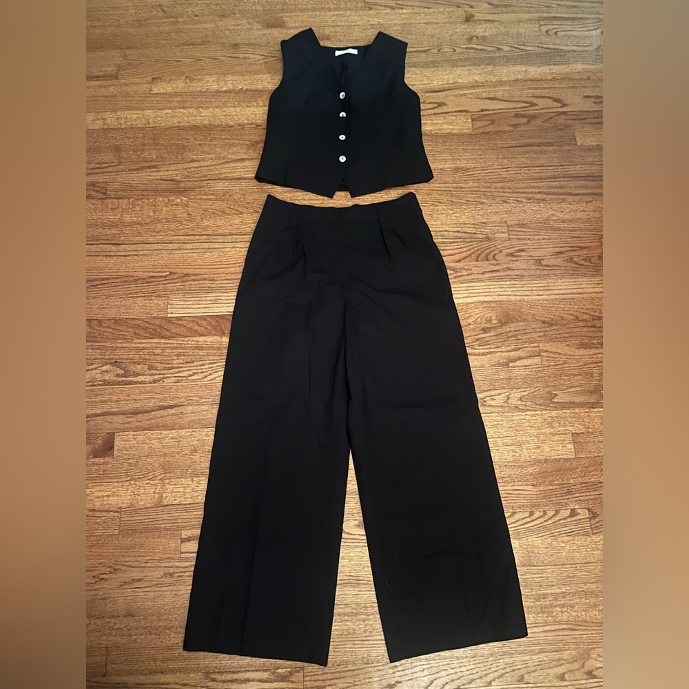 Elegant Black Women's Pants & Vest Set
